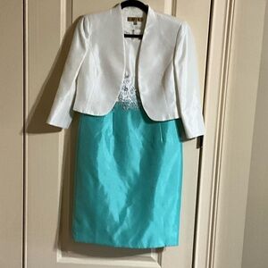 Kasper White and Teal Dress with Jacket